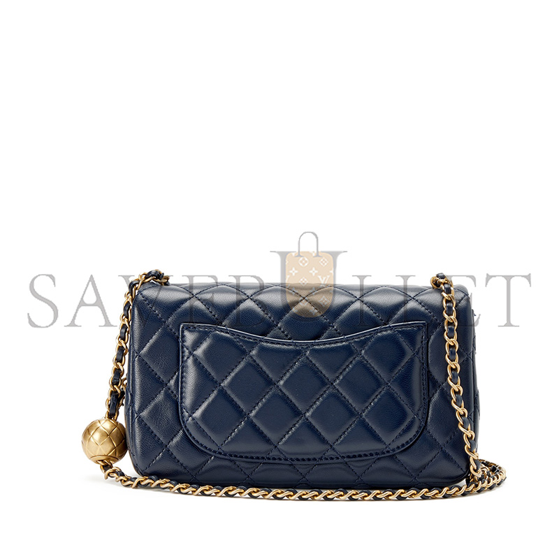 Ch**el MASTER NAVY QUILTED LAMBSKIN MINI COCO CRUSH FLAP GOLD HARDWARE (20*13*7cm)